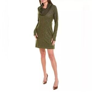 Cabi Solace Sweater Dress Cowl Neck Heather Olive Green Drawstring Size XL